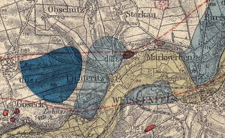 SIEGERT-WEISSERMEL 1911, vergrösserter Kartenausschnitt um Markröhlitz-Uichteritz